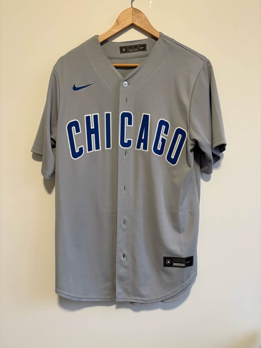 Nike Gray Chicago Baseball Jersey with Blue Lettering